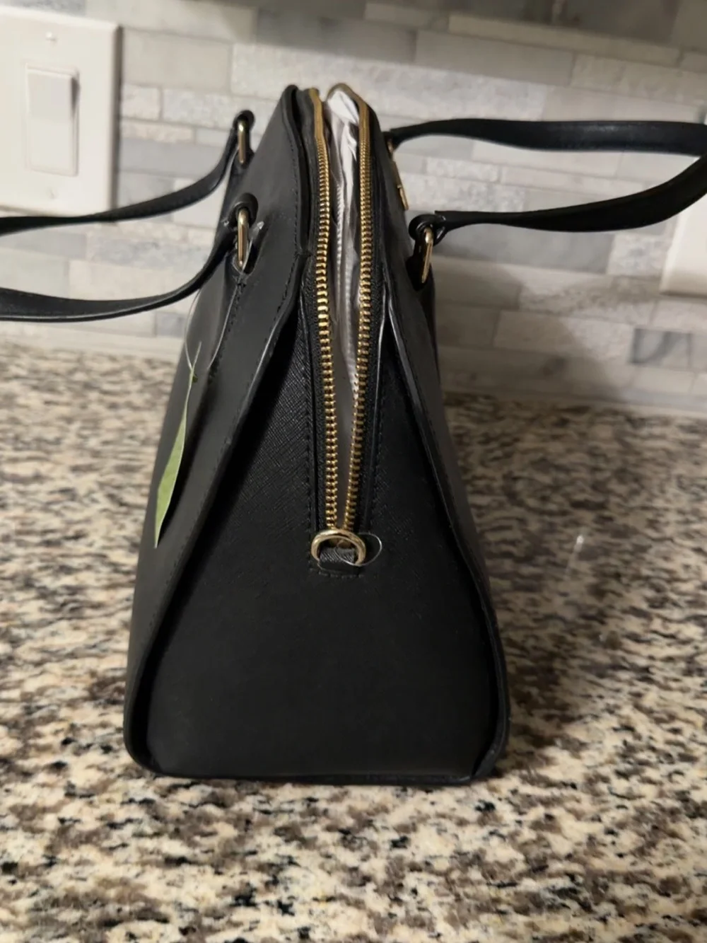kate spade Black Saffiano Dome Satchel with Gold Hardware